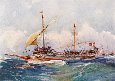 Galea di Malta con vento nelle vele (XVII secolo), acquerello di Albert Sebille (1874-1953) da Albert Sébille