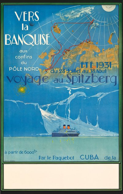 Poster pubblicitario per viaggi a Spitzberg, Norvegia, c.1931 (litografia a colori) da Albert Sébille