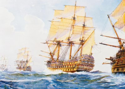 Navi del XVIII secolo in fila indiana sottovento sul lato di dritta da Albert Sébille