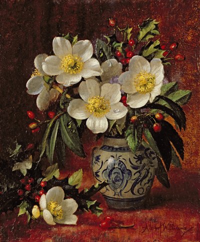 AB249 Natura morta di rose di Natale e agrifoglio da Albert Williams