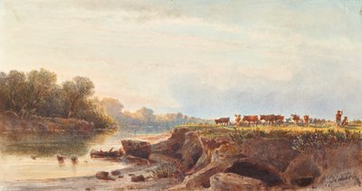 Paesaggio fluviale con mandria di mucche da Albert Zimmermann
