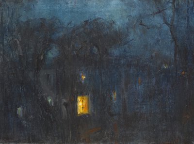 Casa di notte con una sola finestra illuminata da Albert de Belleroche