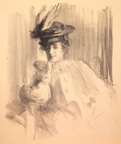 Lili con un cappello piumato da Albert de Belleroche