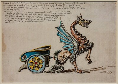 Atto II, prima scena e terzo atto, attrezzatura scenica: Il carro di Armida per Armida di G. Rossini da Alberto  Savinio