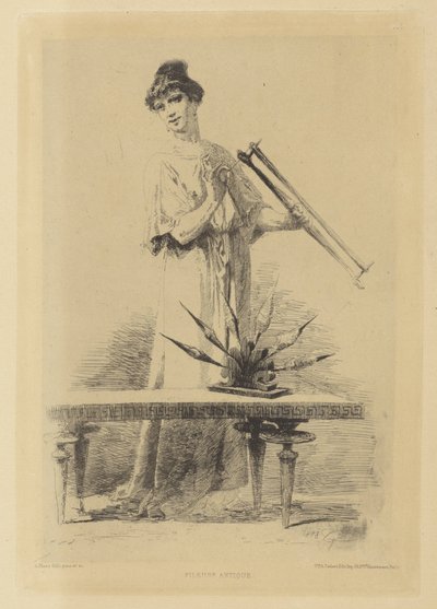 Donna che fila Fileuse antique (titolo sull
