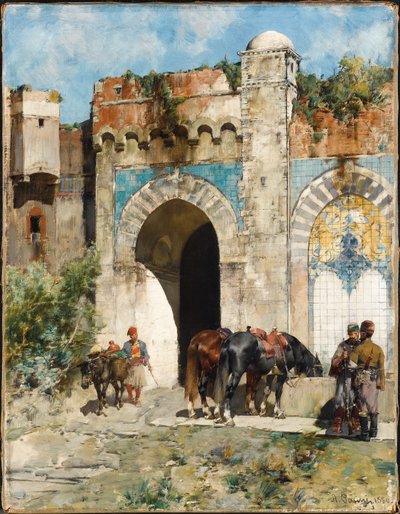 Abbeverare i cavalli, 1880 da Alberto Pasini