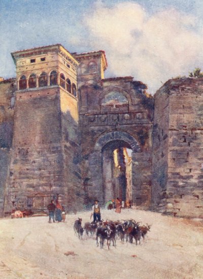Porta Augusta, Perugia (litografia a colori) da Alberto Pisa