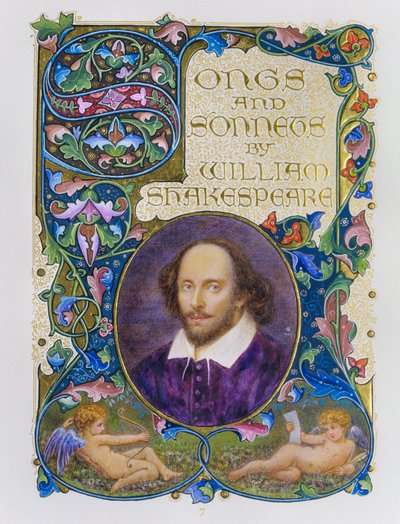 Frontespizio del libro con ritratto a colori di William Shakespeare dell