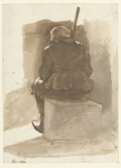 Uomo seduto con bastone, visto di spalle da Albertus Brondgeest
