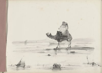 Uomo che cavalca un cammello lungo una costa da Albertus van Beest