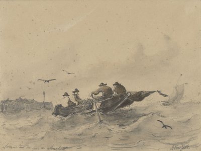 Quattro uomini in una barca a remi da Albertus van Beest