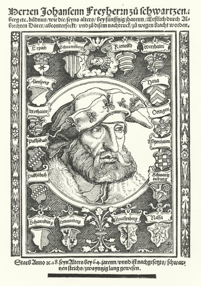 Johann di Schwarzenberg, moralista, poeta e riformatore tedesco (incisione) da Albrecht (after) Durer or Duerer