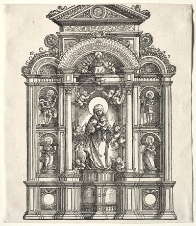 Grande altare con la Vergine, in una cornice con i SS. Cristoforo, Giorgio, Barbara, Caterina da Albrecht Altdorfer