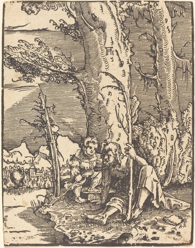 San Cristoforo seduto sulla riva di un fiume da Albrecht Altdorfer