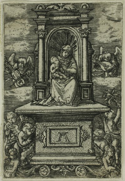 La bella Vergine di Ratisbona con il Bambino in trono, circondato da angeli con strumenti musicali da Albrecht Altdorfer