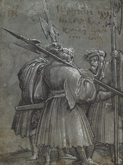Tre guardie notturne, 1513 (disegno su carta blu grigia) da Albrecht Altdorfer
