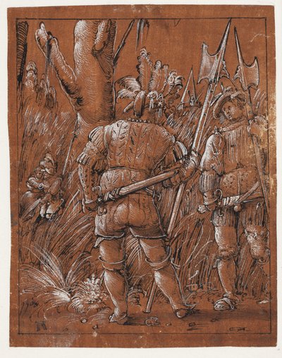 Due lanzichenecchi che osservano una coppia di amanti da Albrecht Altdorfer