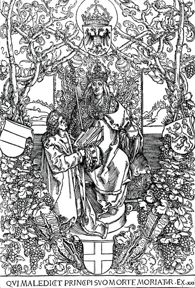 Conrad Celtes presenta il suo libro Quatuor Libri Amorum a Massimiliano I da Albrecht Dürer