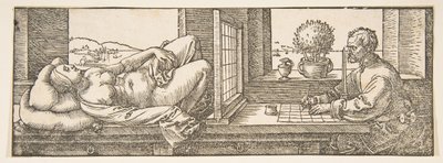 Disegnatore che fa un disegno prospettico di una donna sdraiata da Albrecht Dürer