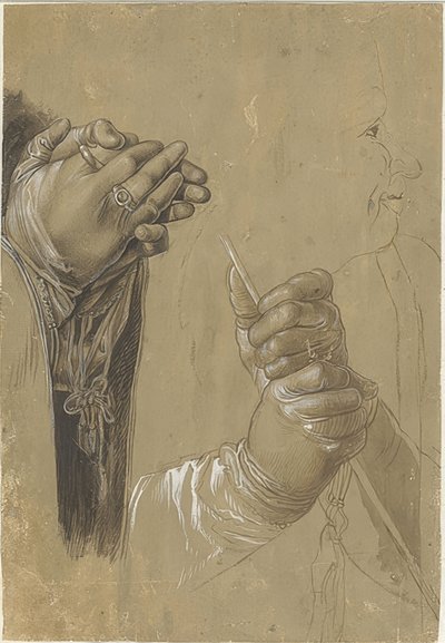 Mani e una testa di profilo da Albrecht Dürer