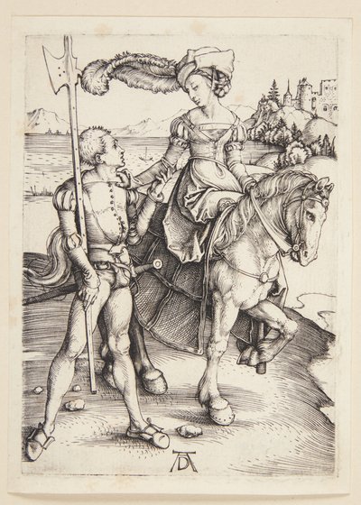 Signora a cavallo e lanzichenecco da Albrecht Dürer