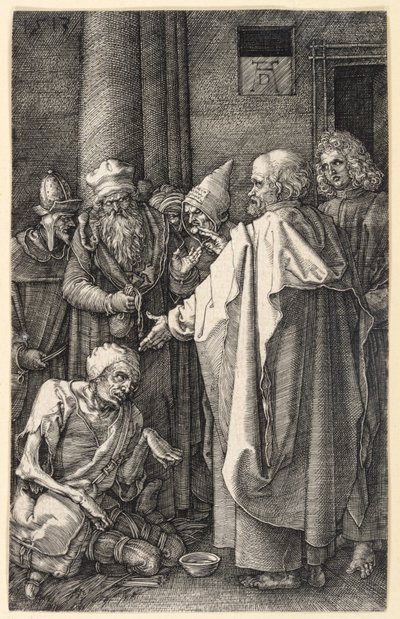 Pietro e Giovanni guariscono un mendicante zoppo nel tempio (Passione incisa) da Albrecht Dürer