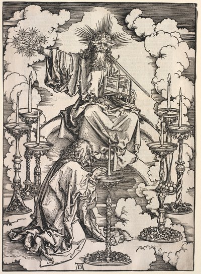 Rivelazione di San Giovanni: San Giovanni che contempla i sette candelabri, 1511 da Albrecht Dürer