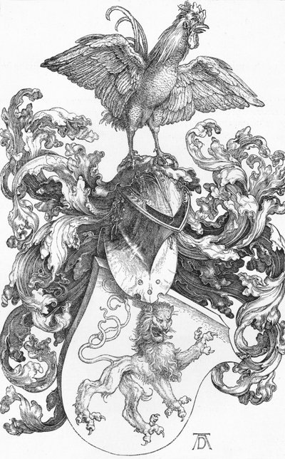 Lo stemma con un leone e un gallo, c. 1502-1503, 1906 da Albrecht Dürer