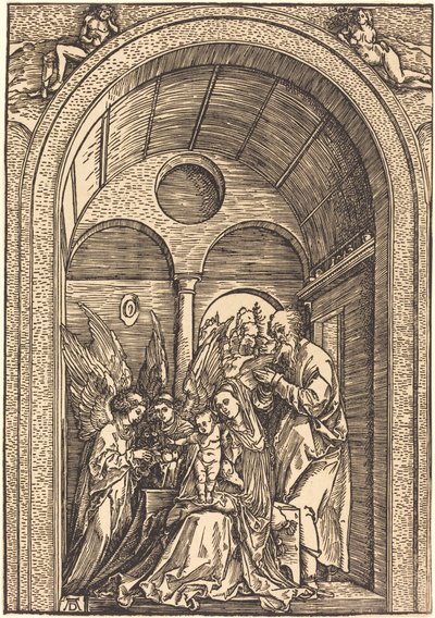 La Sacra Famiglia con due angeli in una sala voltata da Albrecht Dürer