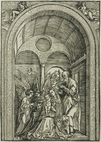 La Sacra Famiglia con due angeli in una sala a volta da Albrecht Dürer