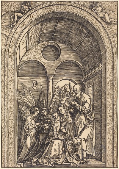 La Sacra Famiglia con due angeli in una sala voltata da Albrecht Dürer