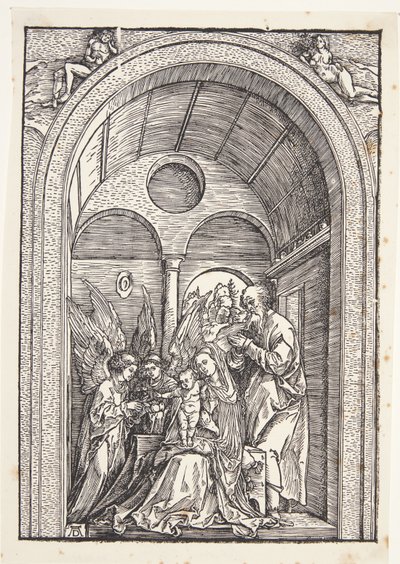 La Sacra Famiglia con due angeli in una sala a volta da Albrecht Dürer