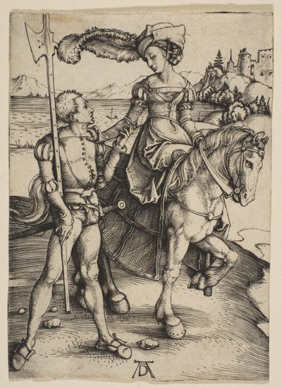 La signora a cavallo e il lanzichenecco, ca. 1497 da Albrecht Dürer