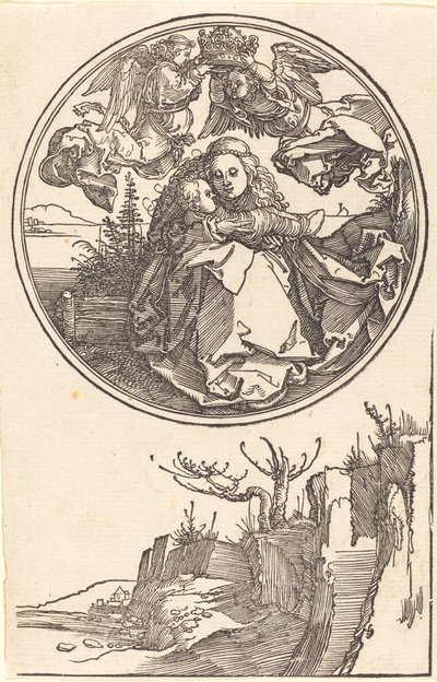 La Vergine incoronata da due angeli sopra un paesaggio da Albrecht Dürer