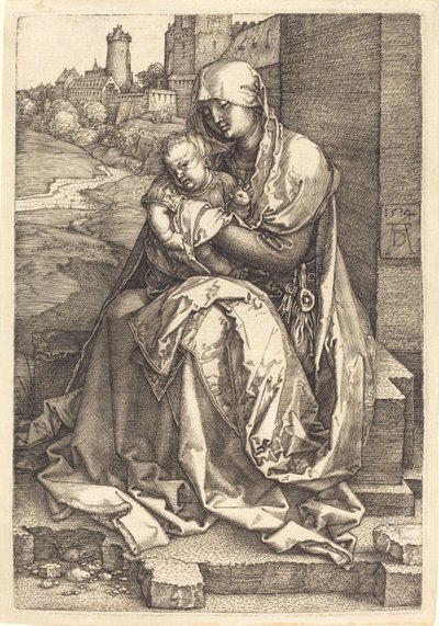 La Vergine e il Bambino seduti vicino al muro da Albrecht Dürer