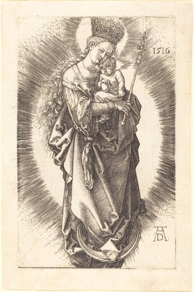 La Vergine e il Bambino su una mezzaluna con uno scettro e una corona stellata da Albrecht Dürer