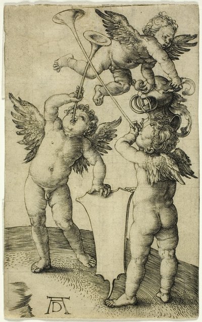 Tre putti con scudo e elmo da Albrecht Dürer