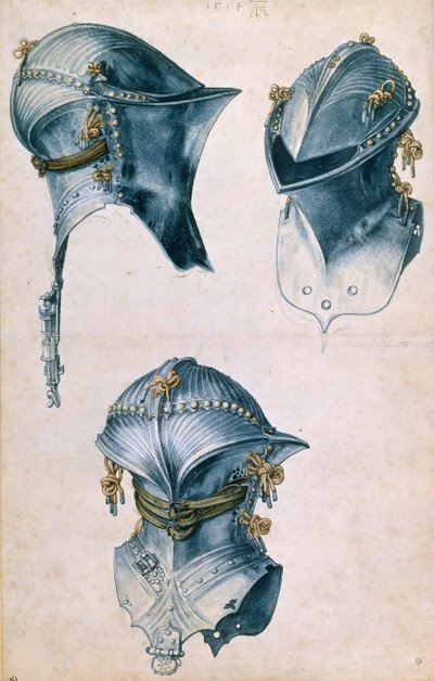 Tre Vedute di un Elmo da Giostra, c. 1500 da Albrecht Dürer