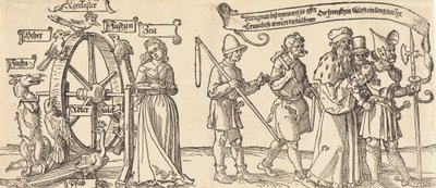 Il tempo e una volpe che gira la ruota della fortuna con persone di tutti i ranghi a destra da Albrecht Dürer