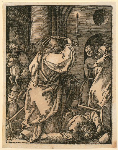 La cacciata dei mercanti, tavola 7 della serie "Piccola Passione xilografica" da Albrecht Dürer