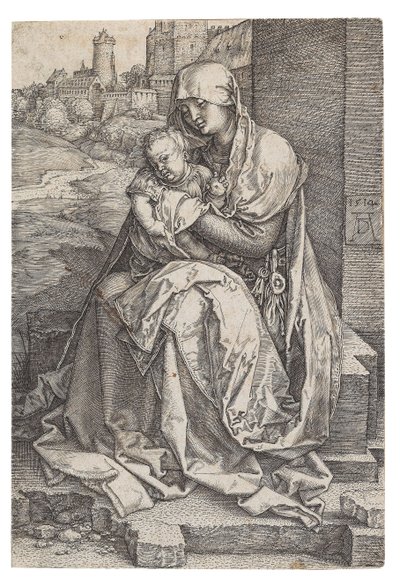 Vergine e Bambino seduti vicino al muro da Albrecht Dürer