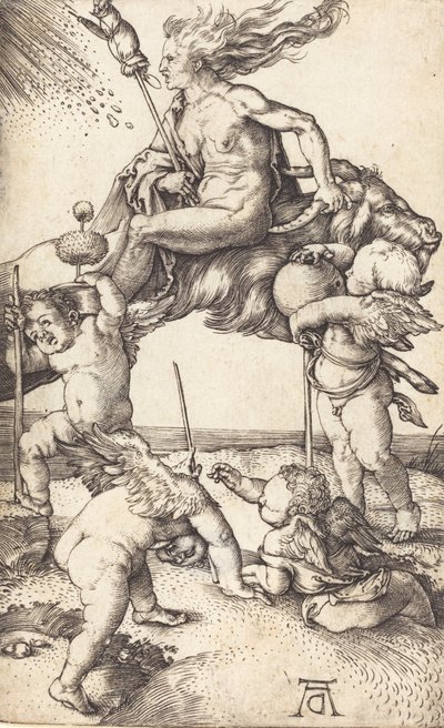 Strega che cavalca una capra da Albrecht Dürer