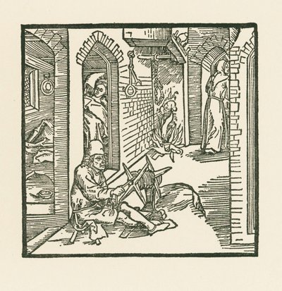 Un fabbricante di corde vede un monaco uscire dalla camera della moglie infedele da Albrecht Dürer or Duerer