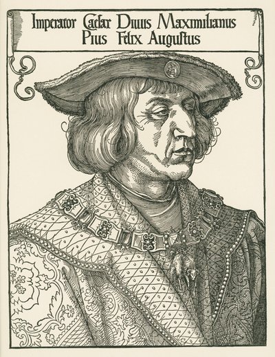 Imperatore Massimiliano I, 1519 circa (xilografia) da Albrecht Dürer or Duerer