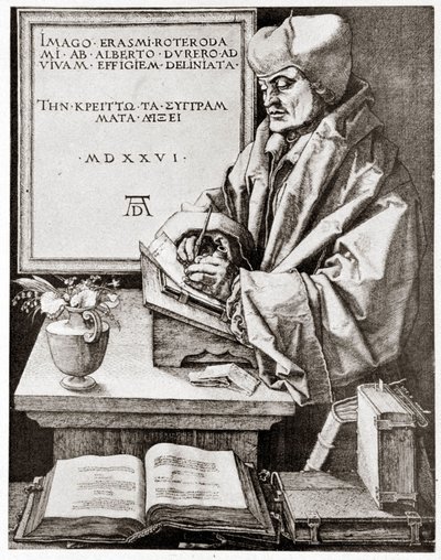 Erasmo alla sua scrittura - incisione di Albrecht Durer riprodotta all