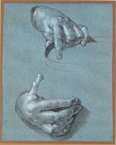 Mani - Due studi (disegno a gesso su carta blu) da Albrecht Dürer or Duerer