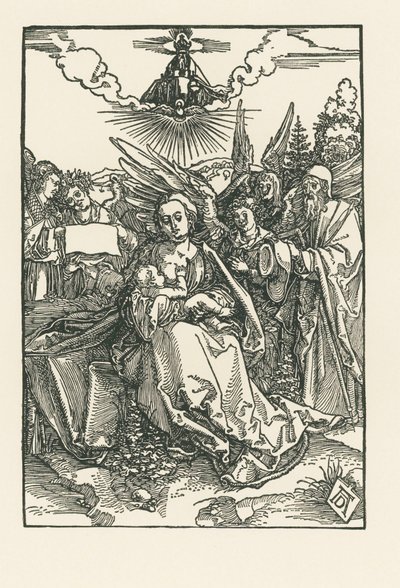 Sacra Famiglia con cinque angeli, 1503-04 circa (xilografia) da Albrecht Dürer or Duerer