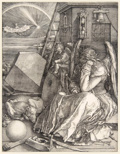 Melencolia I di Albrecht Dürer (1471-1528), una delle sue 3 incisioni magistrali completate nel 1514 da Albrecht Dürer