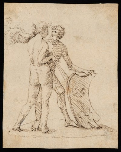 Donna nuda e uomo con lo scudo con lo stemma di Willibald Pirckheimer da Albrecht Dürer