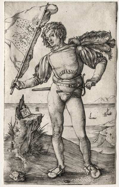 Il portabandiera borgognone, c. 1500 (incisione) da Albrecht Dürer or Duerer